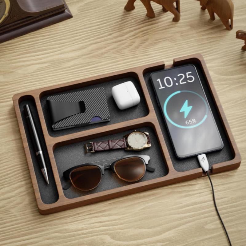 Desk Setup Minimalist - Plateau de rangement en bois massif,