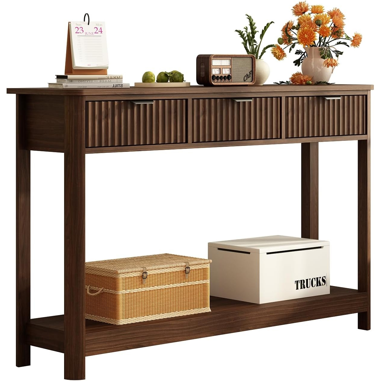 Table console en bois cannelé  - Desk Setup Minimalist avis et prix