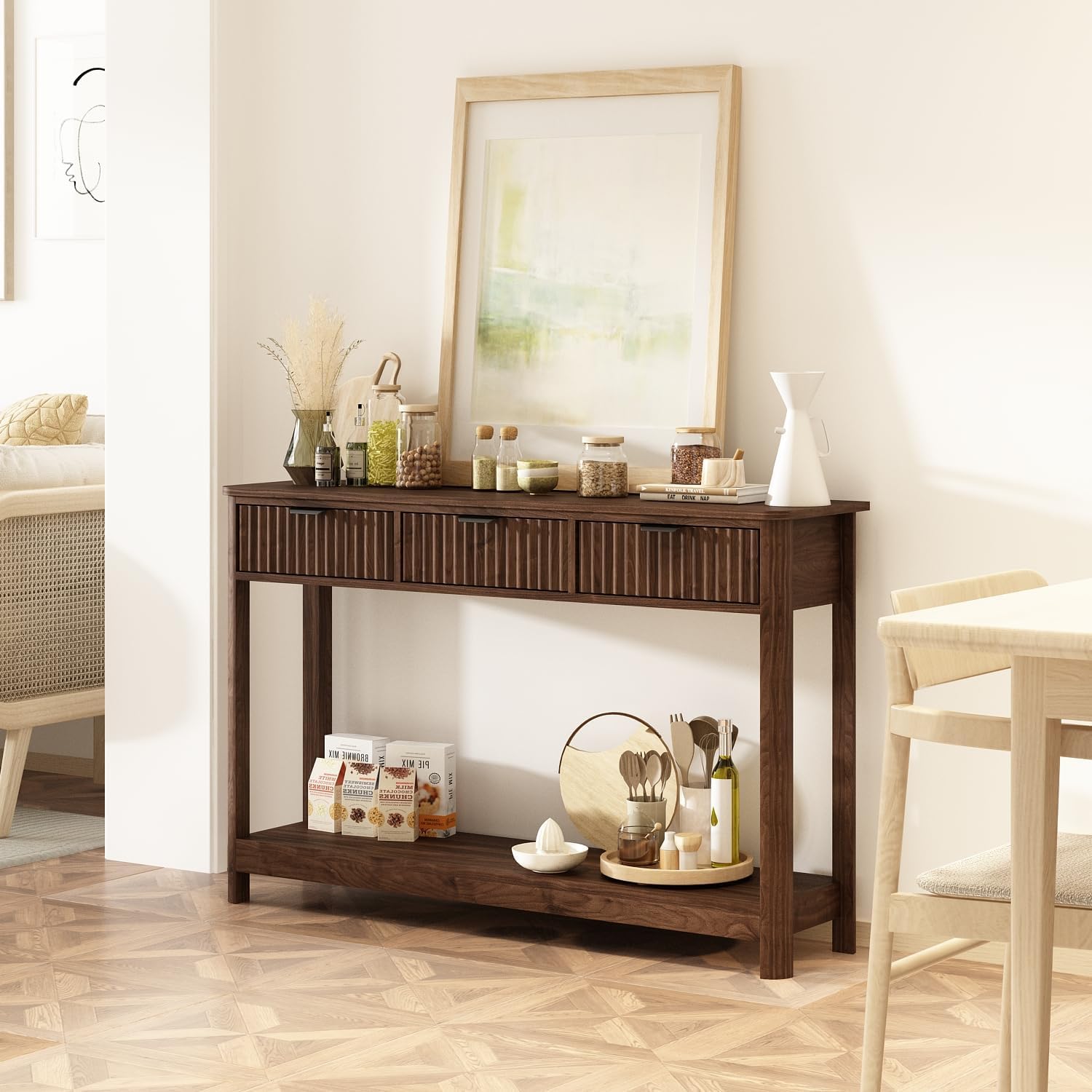 Table console en bois cannelé  - Desk Setup Minimalist avis et prix
