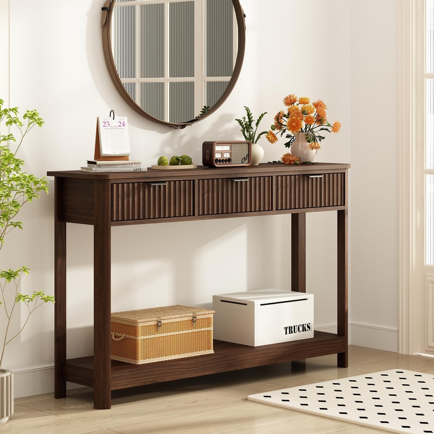 Table console en bois cannelé  - Desk Setup Minimalist avis et prix