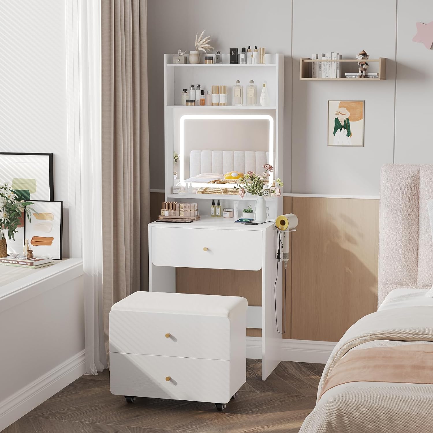 Coiffeuse avec miroir et éclai - Desk Setup Bedroom avis et prix